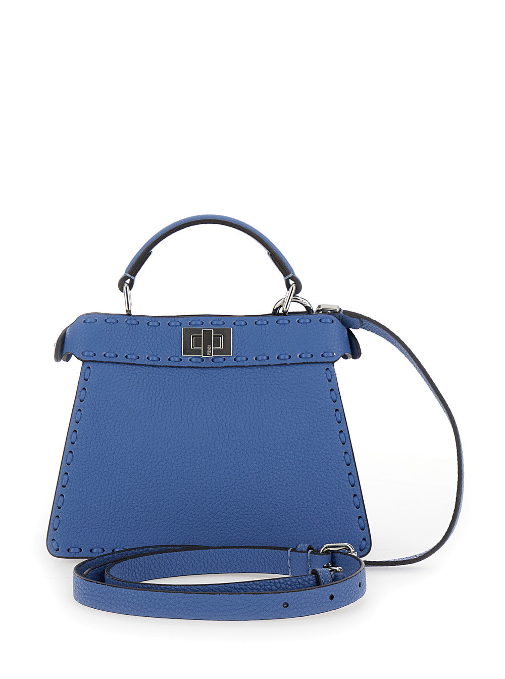 Fendi Women 'Peekaboo Iseeu Petite' Blue Handbag With Twist Lock Closure In Full-Grain Leather Woman