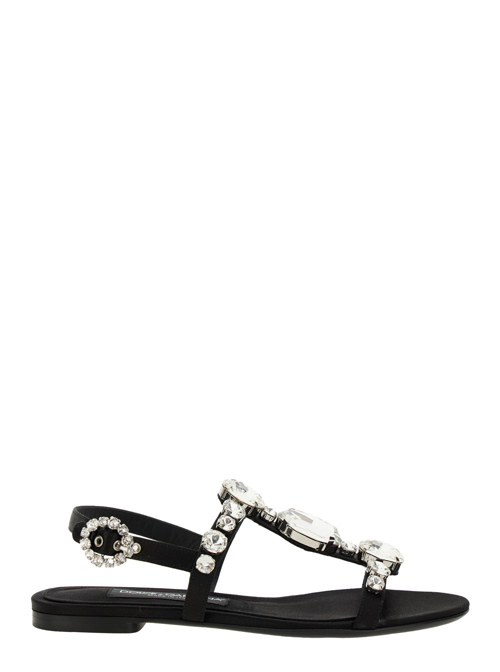 Dolce & Gabbana Women Black Sandals With Embroidered Stones Decorations In Satin Woman