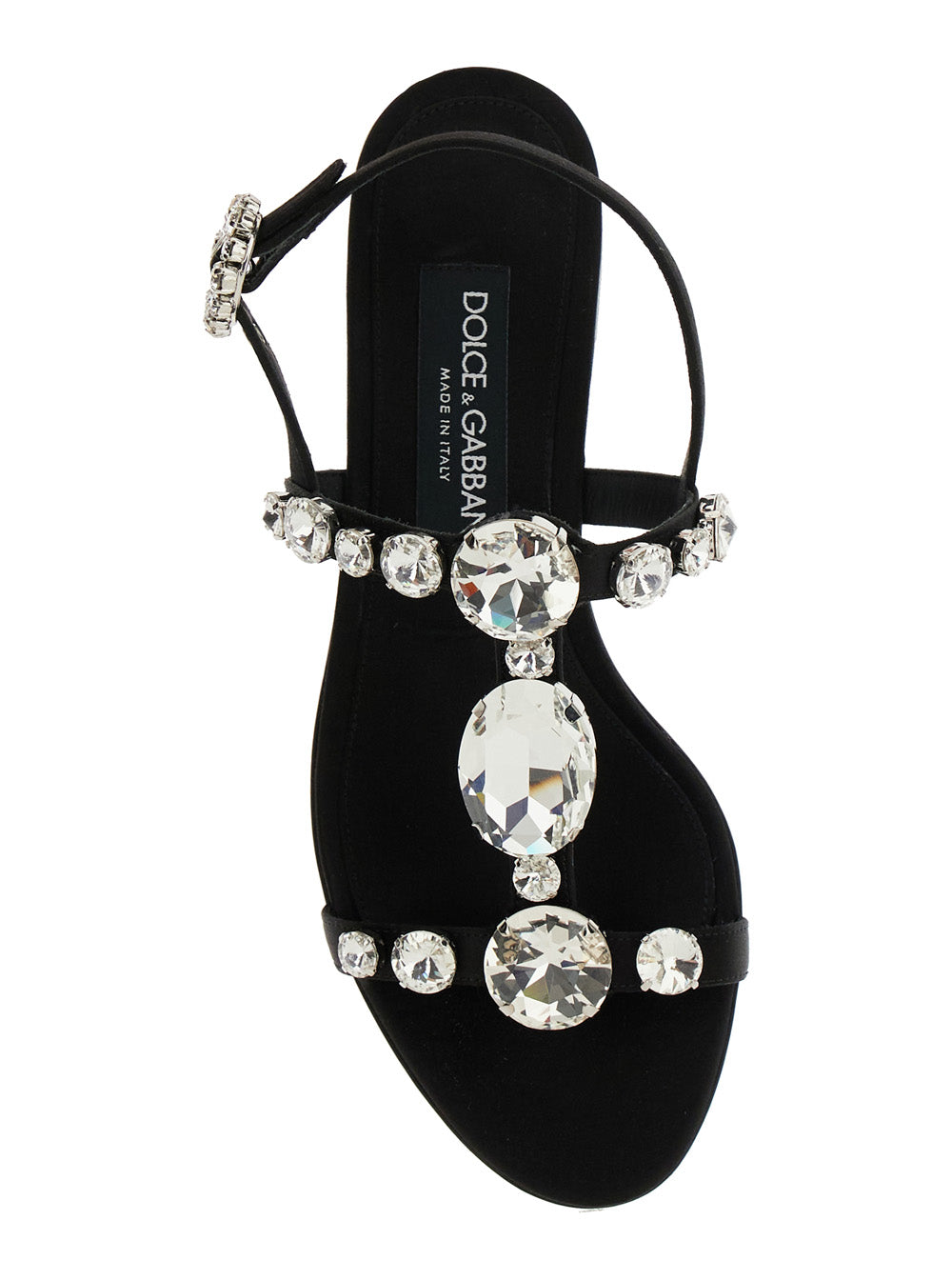 Dolce & Gabbana Women Black Sandals With Embroidered Stones Decorations In Satin Woman