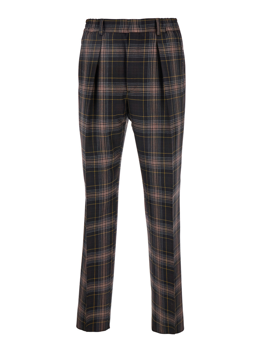 Fendi Men Brown Pants With All-Over Tartan Motif In Wool Man