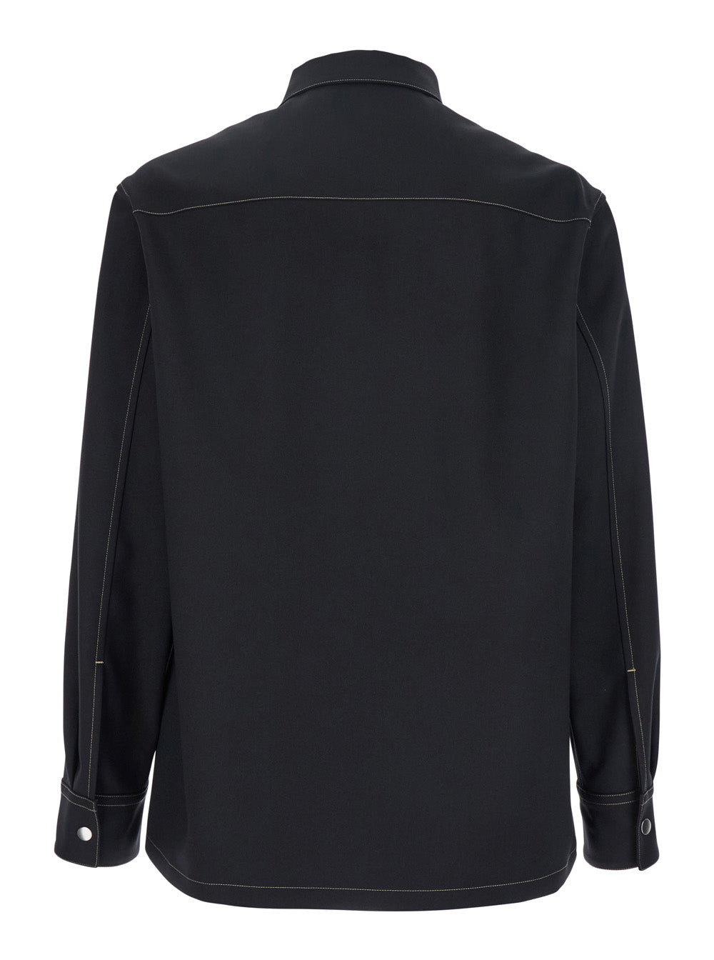 Jil Sander Men Black Zip-Up Shirt With Contrasting Stitching In Tech Fabric Man