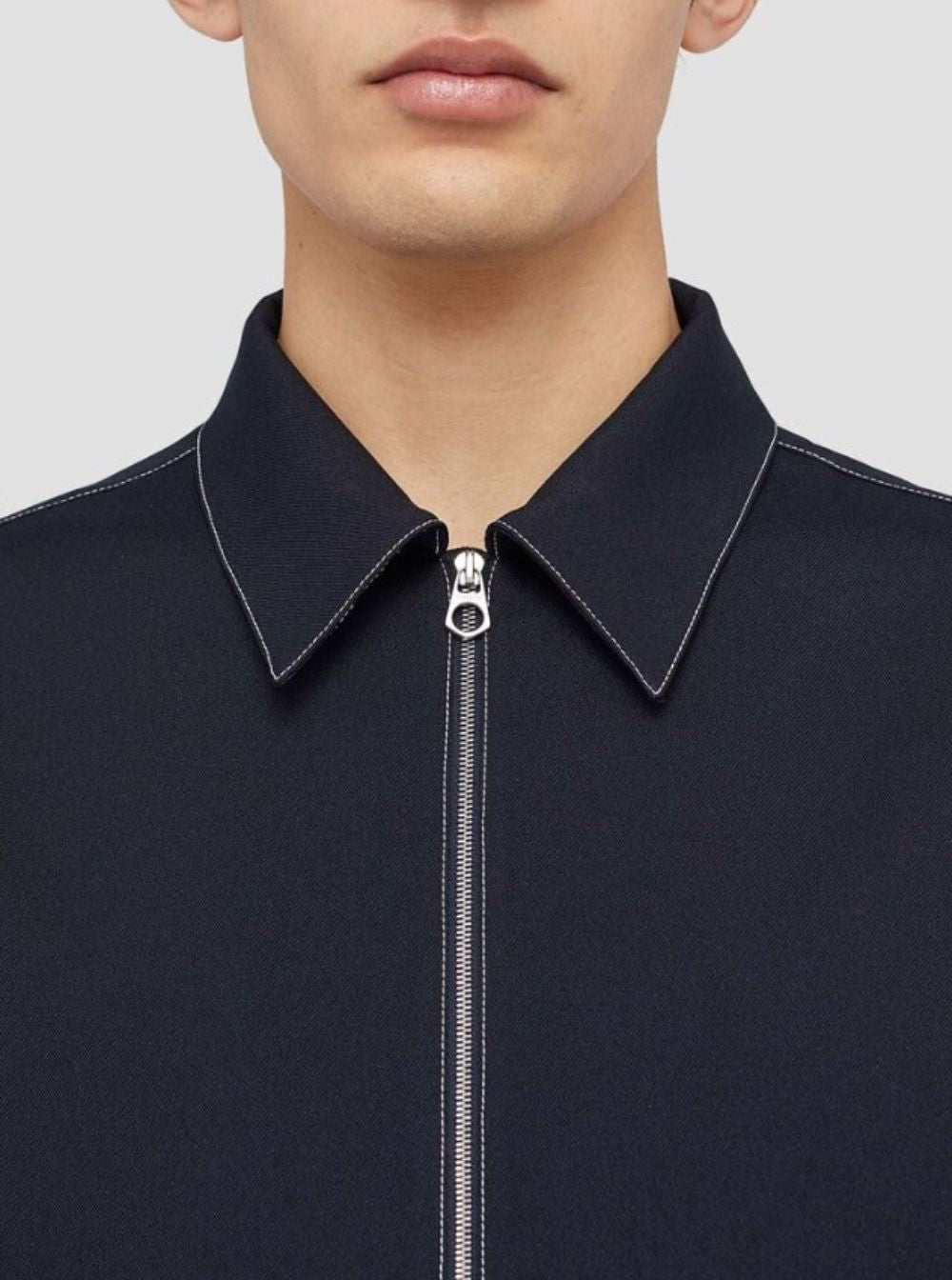 Jil Sander Men Black Zip-Up Shirt With Contrasting Stitching In Tech Fabric Man