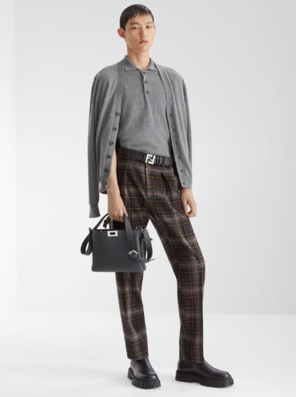 Fendi Men Brown Pants With All-Over Tartan Motif In Wool Man