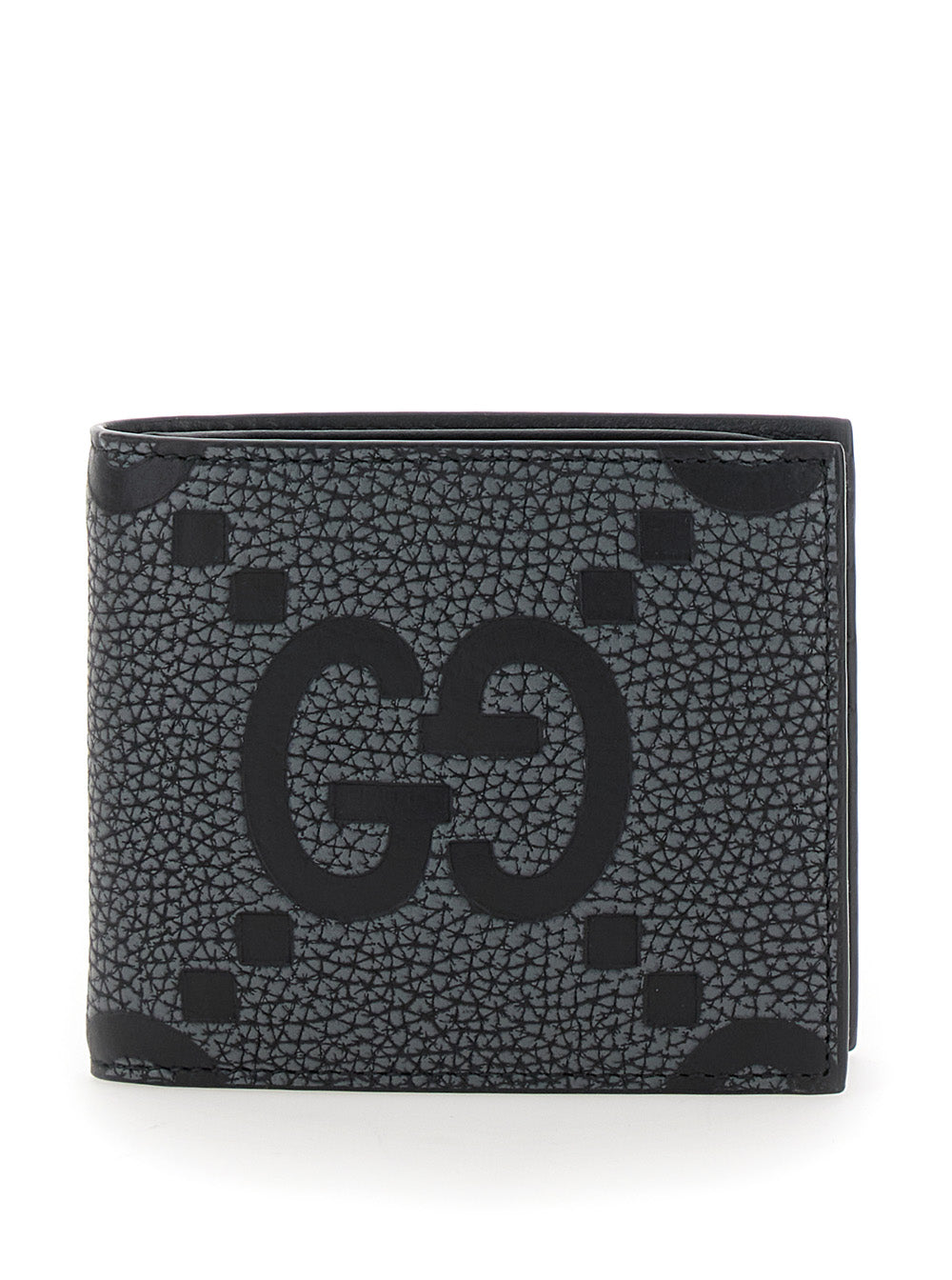 Gucci Men Grey And Black Wallet With Gg Maxi Logo On Front In Hammered Leather Man