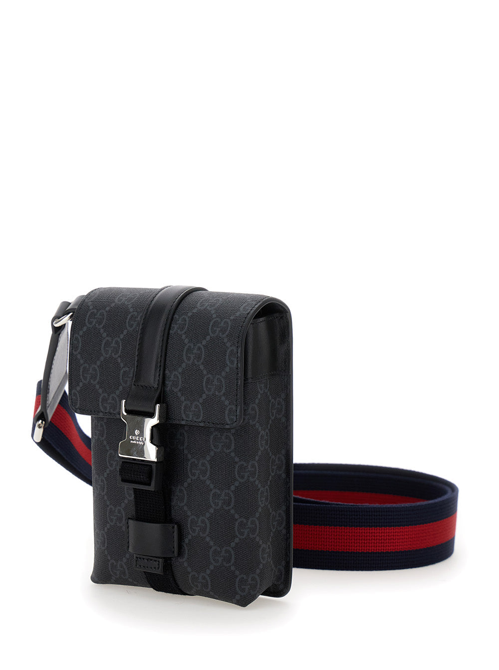 Gucci Men Black Crossbody Bag With All-Over Gg  Print In Tech Fabric And Cotton Blend Man