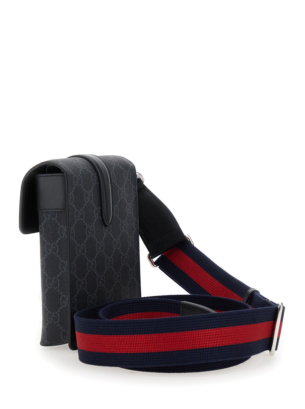 Gucci Men Black Crossbody Bag With All-Over Gg  Print In Tech Fabric And Cotton Blend Man