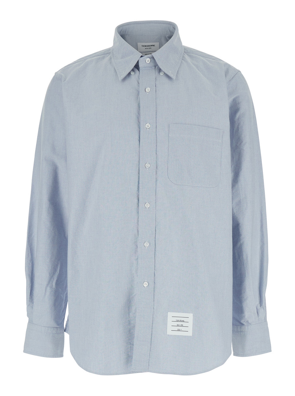Thom Browne Men Light Blue Shirt With Button-Down Collar And Striped Rwb Detail On The Rear In Cotton Man