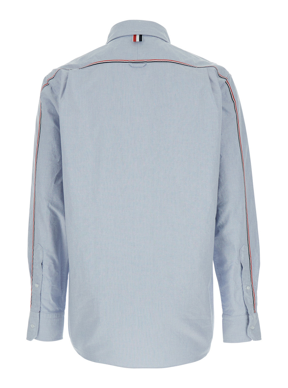 Thom Browne Men Light Blue Shirt With Button-Down Collar And Striped Rwb Detail On The Rear In Cotton Man