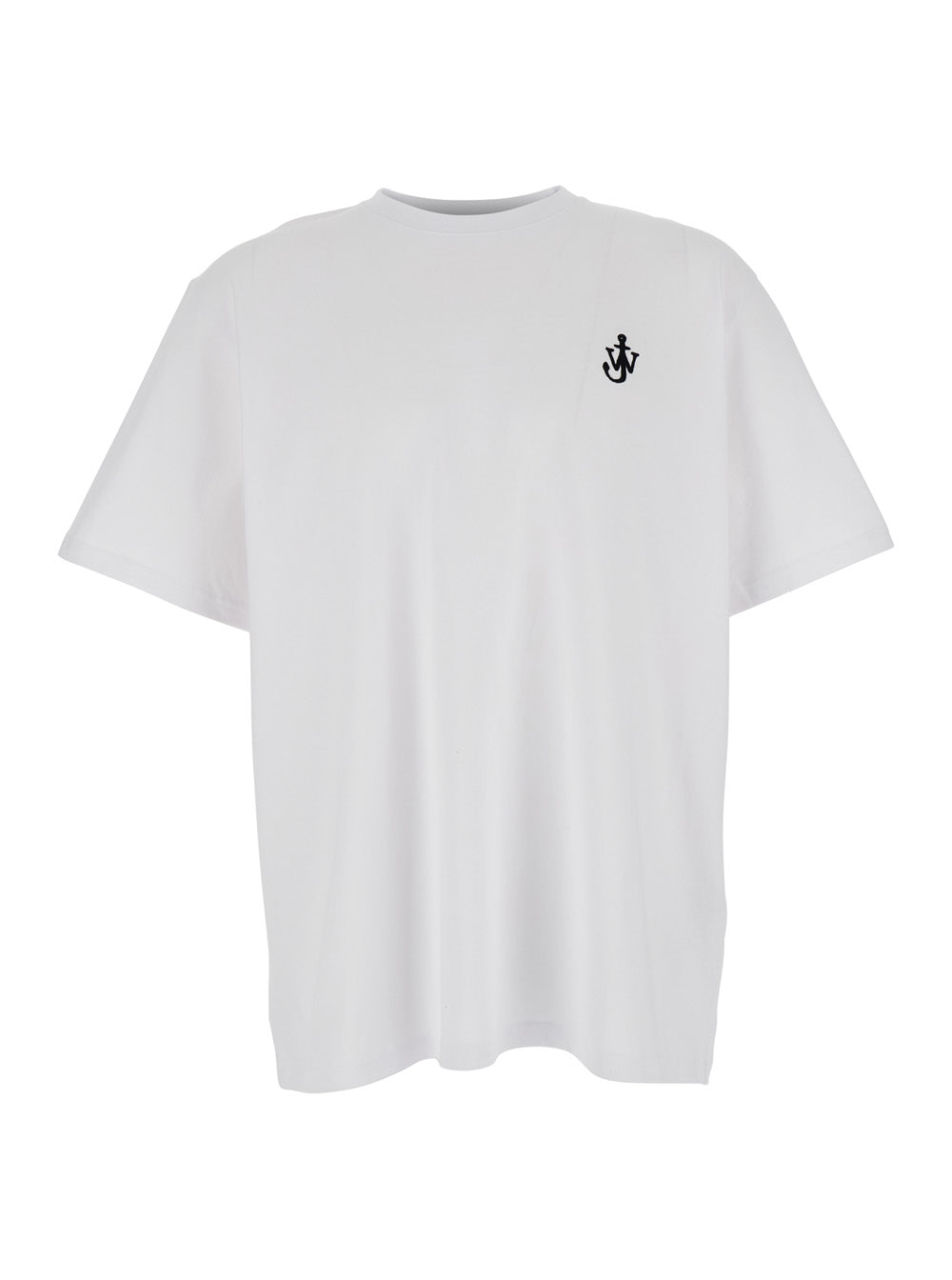 Jw Anderson Men White Crewneck T-Shirt With Logo Embroidery On The Front In Cotton Man