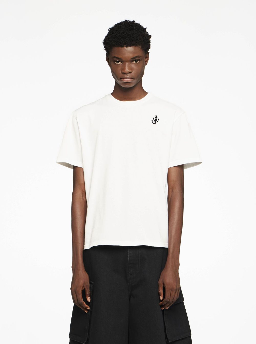Jw Anderson Men White Crewneck T-Shirt With Logo Embroidery On The Front In Cotton Man