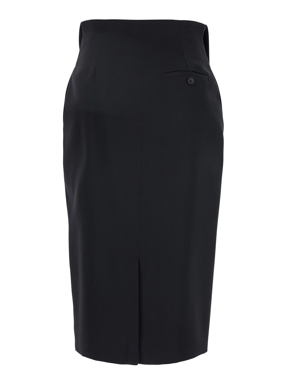Alexander Mcqueen Women Black Skirt With Foldover Waist And Rear Single Slit In Wool Woman
