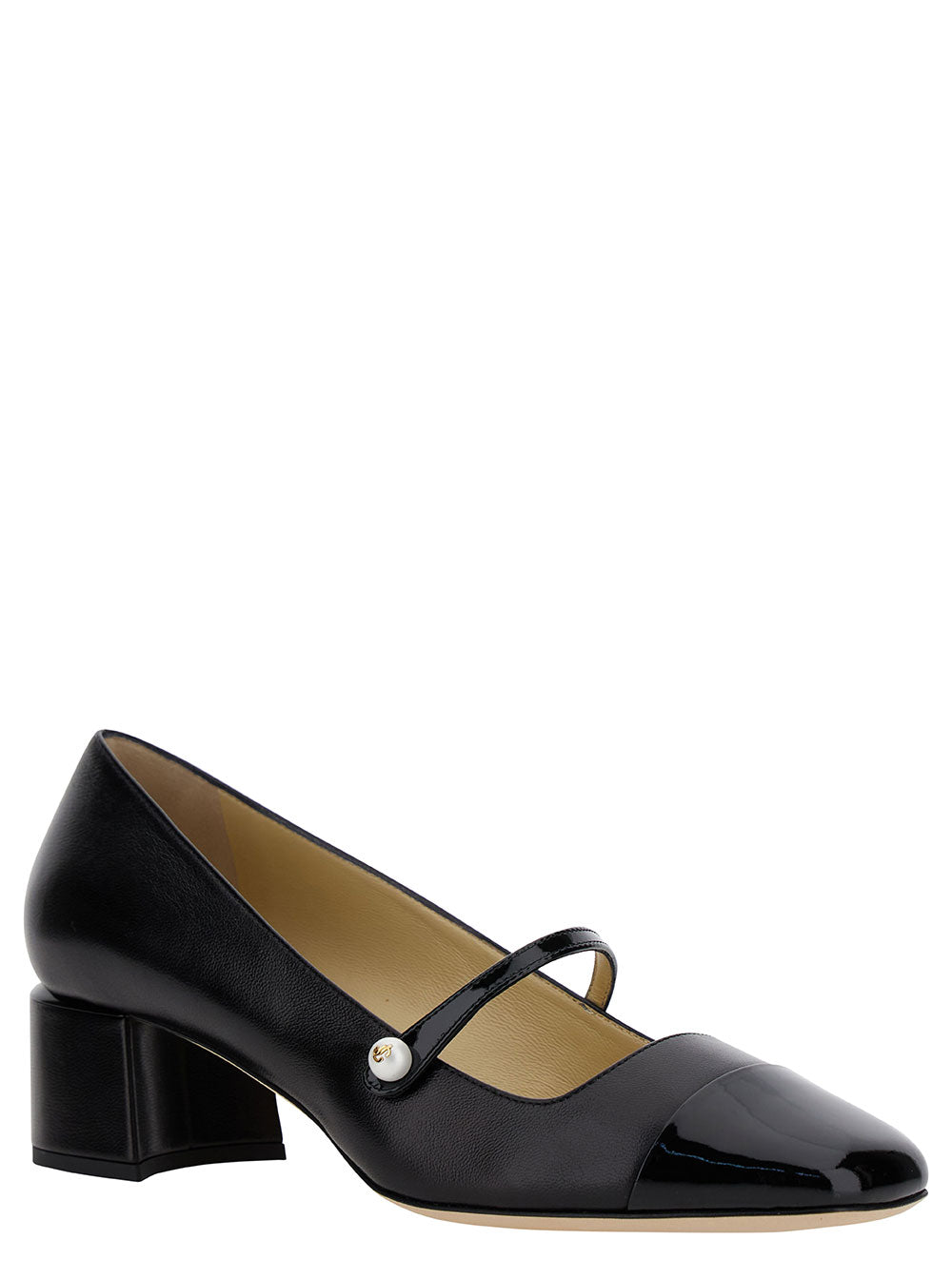 Jimmy Choo Women 'Elisa 45' Black Pumps With Pearl Detail In Patent Leather Woman