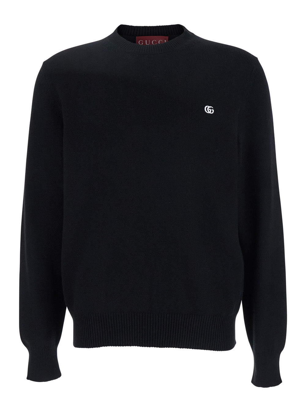 Gucci Men Black Crewneck Sweater With Gg Logo Embroidered On The Front In Wool And Cashmere Blend Man