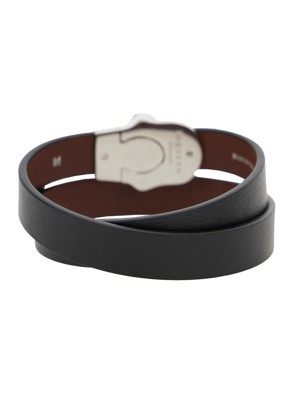 Alexander Mcqueen Men Black Bracelet With Skull Detail In Brass And Leather Man