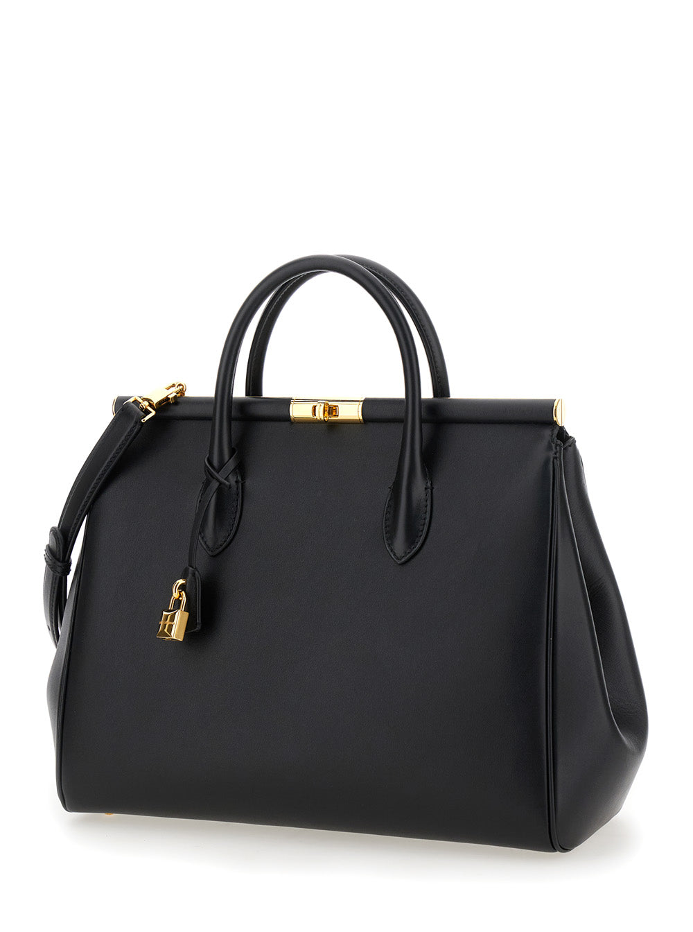 Dolce & Gabbana Women 'Marlene' Black Handbag With Padlock Detail And Logo Embossed On The Back In Leather Woman