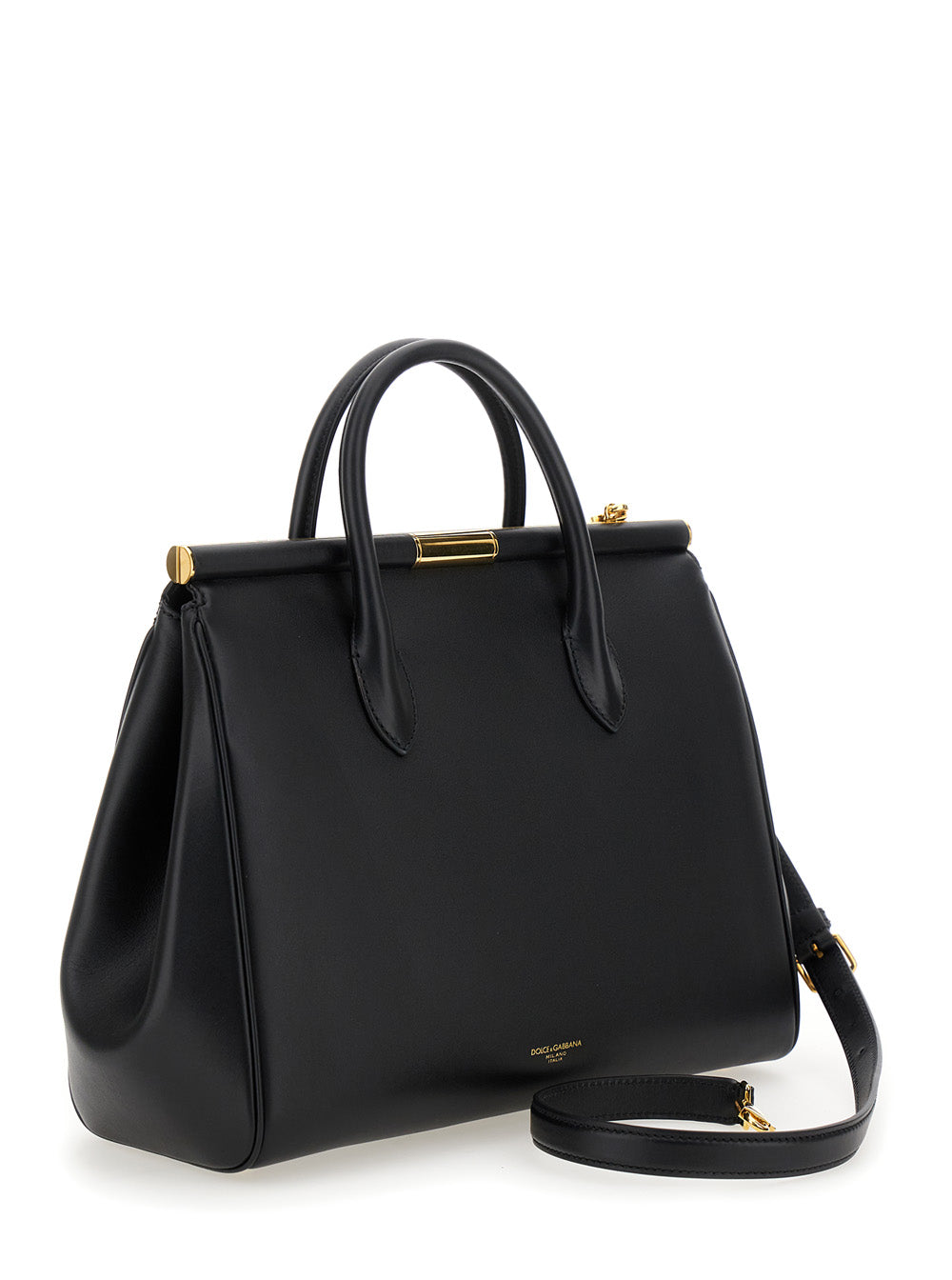 Dolce & Gabbana Women 'Marlene' Black Handbag With Padlock Detail And Logo Embossed On The Back In Leather Woman