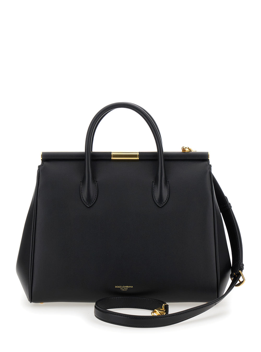 Dolce & Gabbana Women 'Marlene' Black Handbag With Padlock Detail And Logo Embossed On The Back In Leather Woman