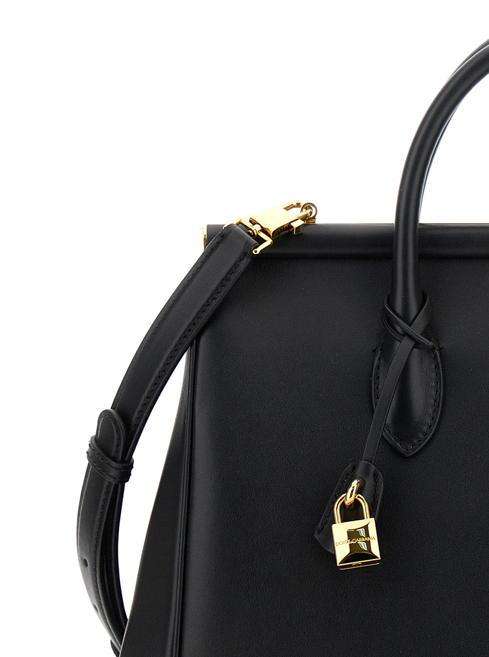 Dolce & Gabbana Women 'Marlene' Black Handbag With Padlock Detail And Logo Embossed On The Back In Leather Woman