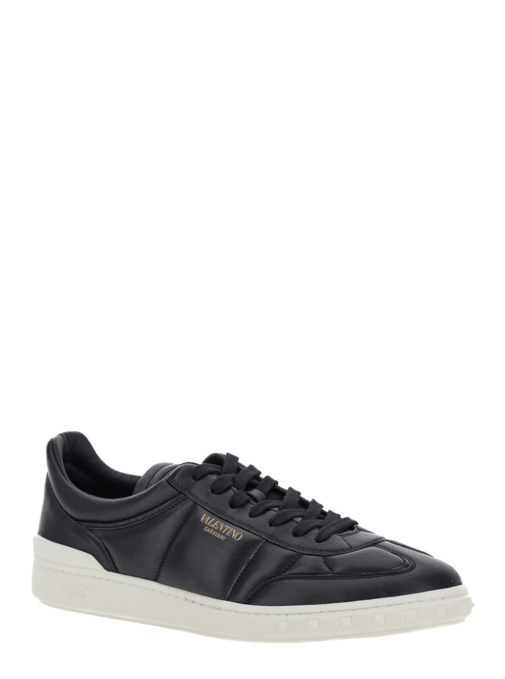 Valentino Garavani Men 'Upvillage' Black Low Top Sneakers With Screen Printed Logo In Leather Man
