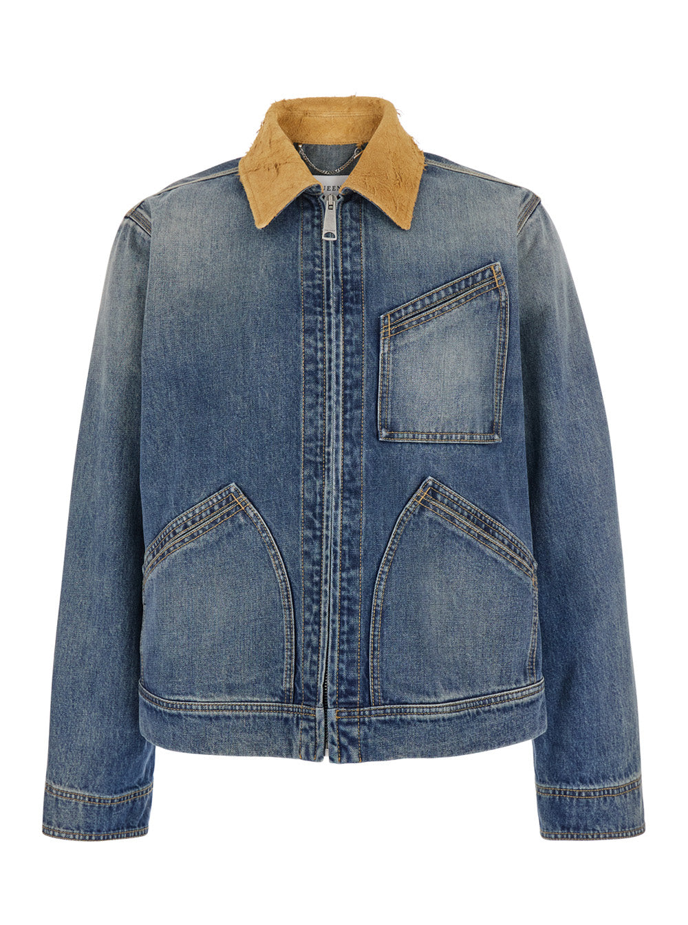 Alexander Mcqueen Men Blue Jacket With Classic Collar In Denim Man