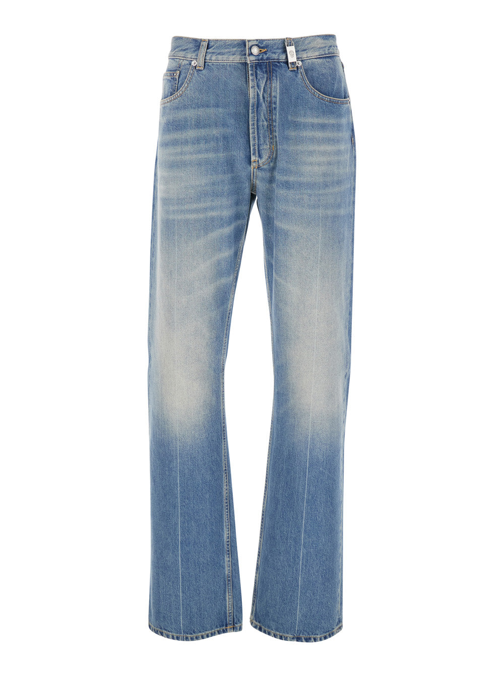 Alexander Mcqueen Men Blue High Waisted Jeans With Logo Detail On The Loop And Logo Patch On The Rear In Denim Man