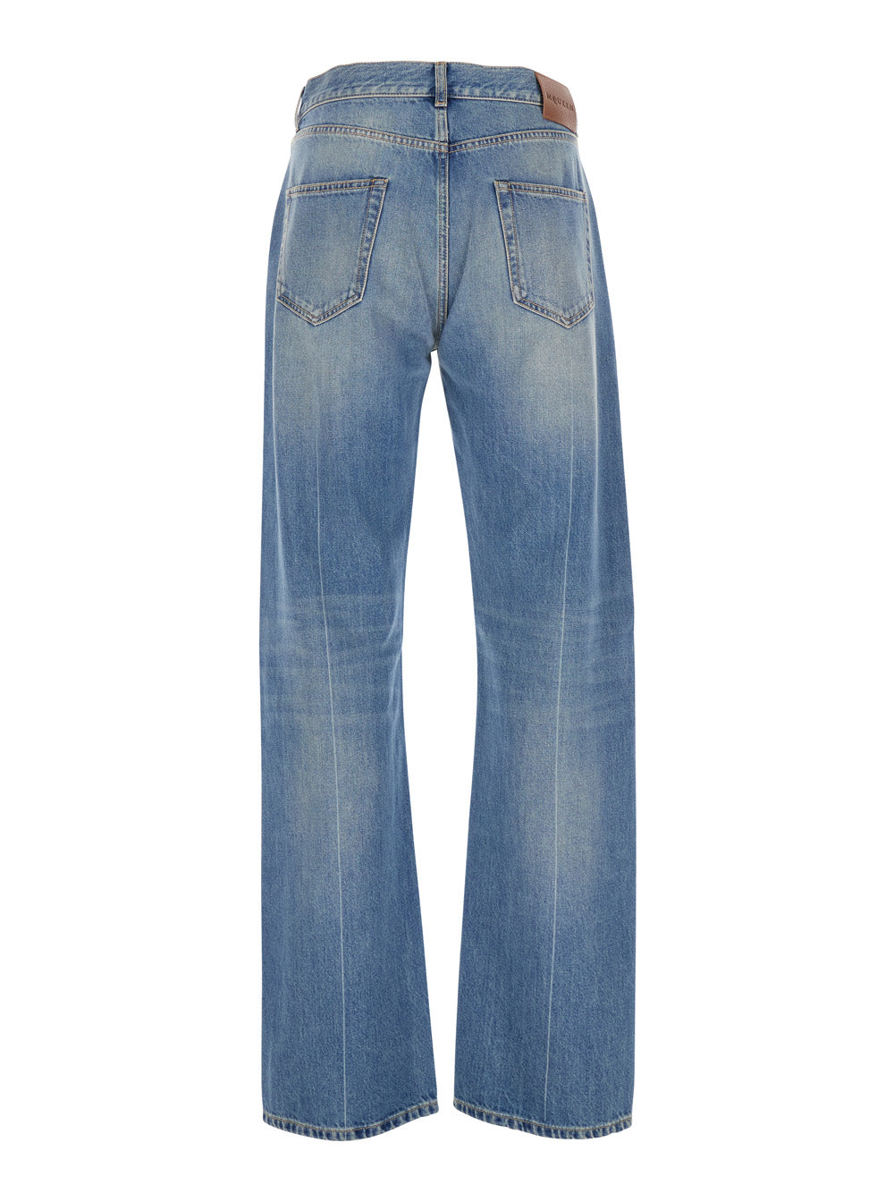 Alexander Mcqueen Men Blue High Waisted Jeans With Logo Detail On The Loop And Logo Patch On The Rear In Denim Man