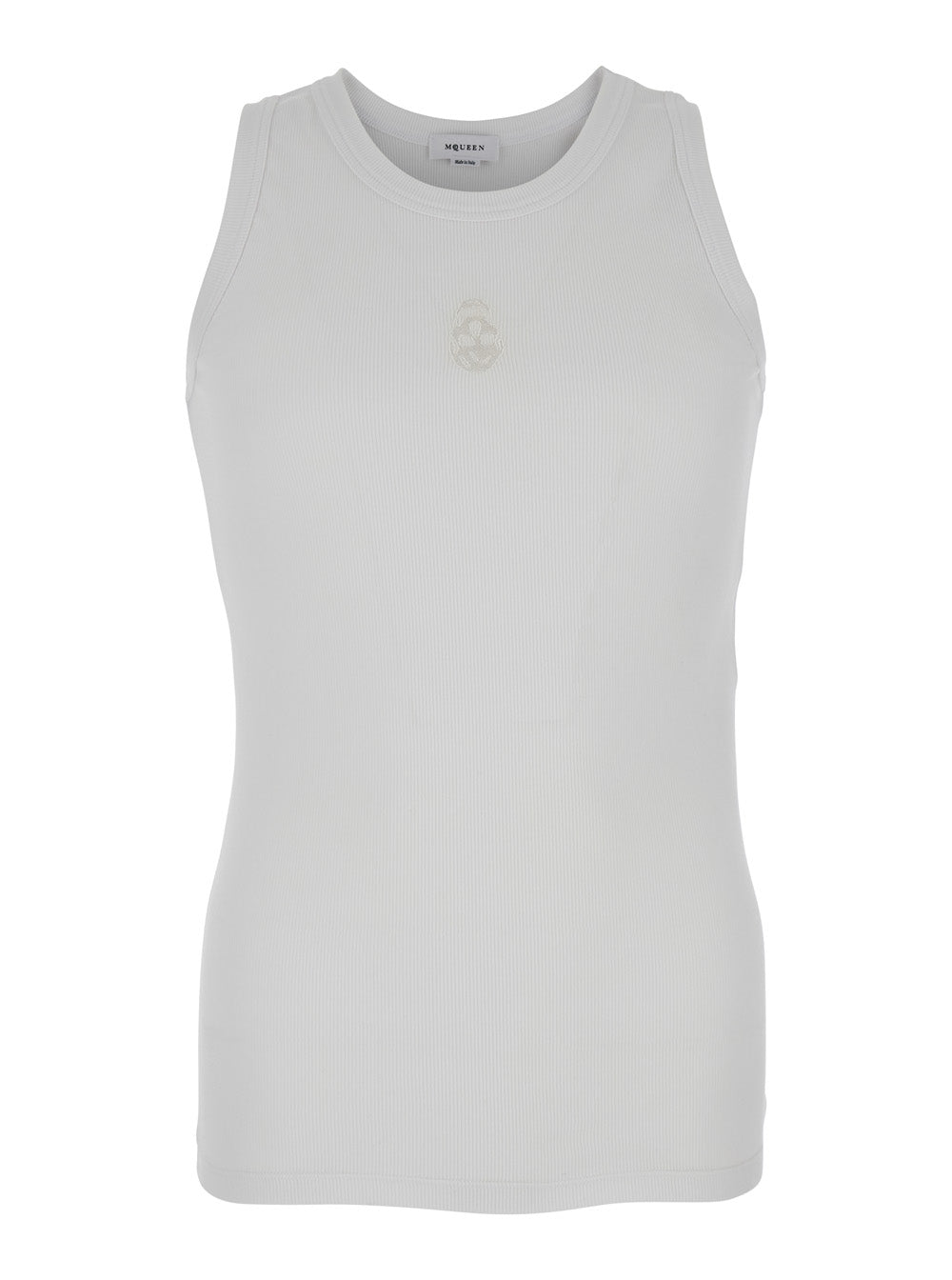 Alexander Mcqueen Men White Top With Upside Down Skull Embroidery On The Front In Cotton Jersey Man