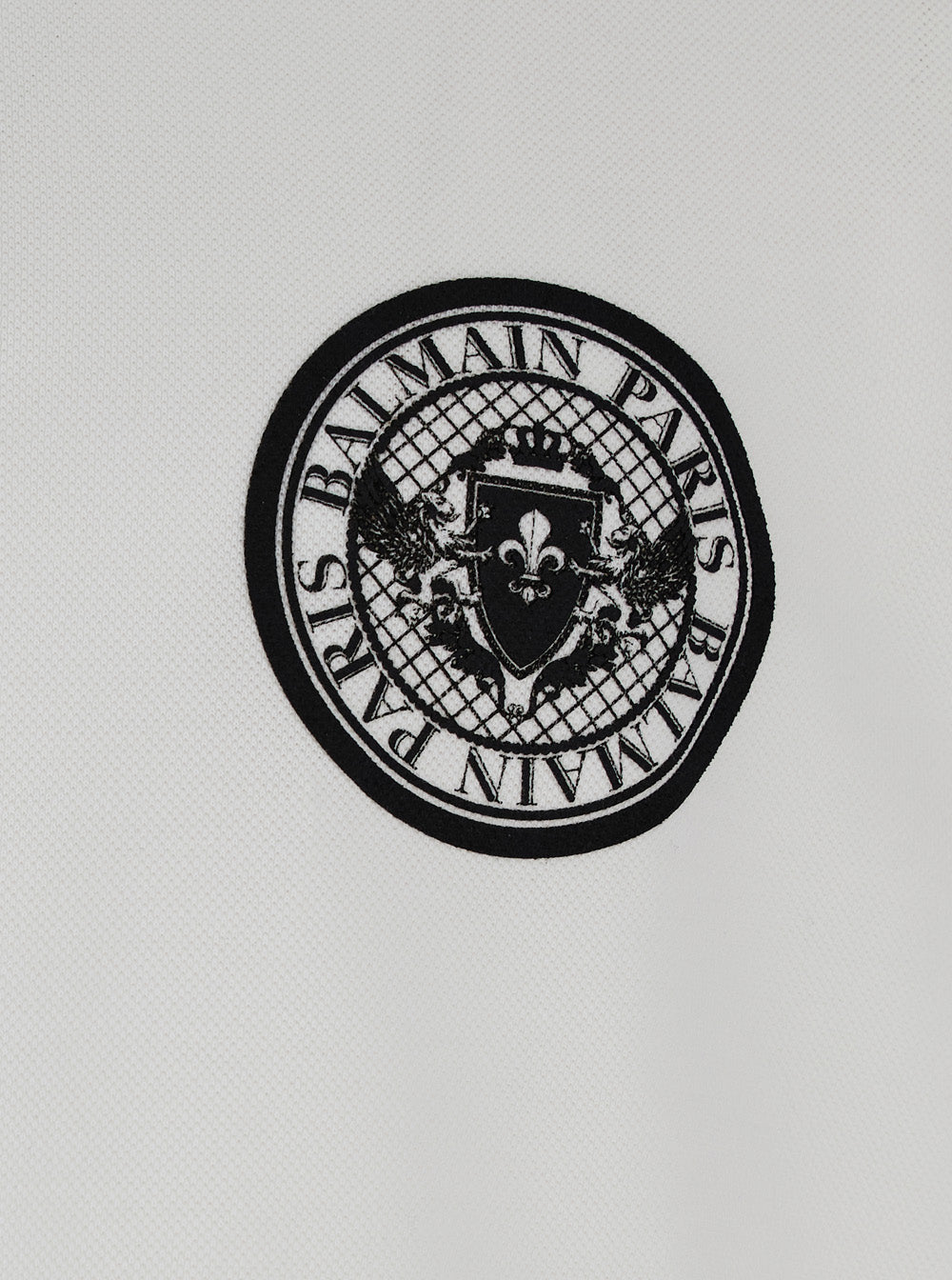 Balmain Men White Polo Shirt With Collar And Coin Print On The Front In Cotton Man
