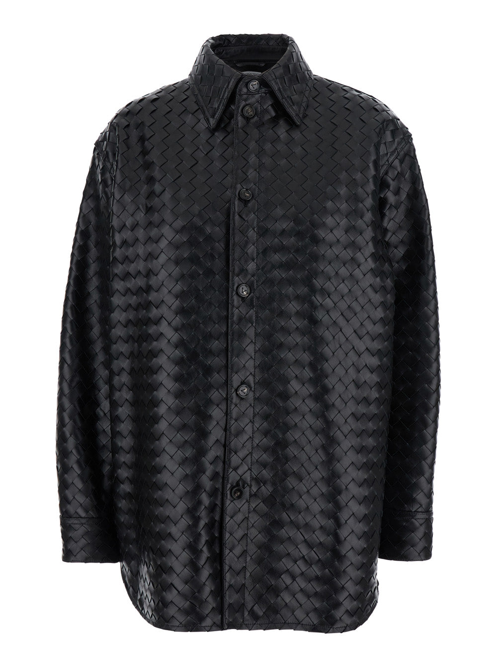 Bottega Veneta Women Black Shirt With All-Over Woven Pattern In Leather Woman