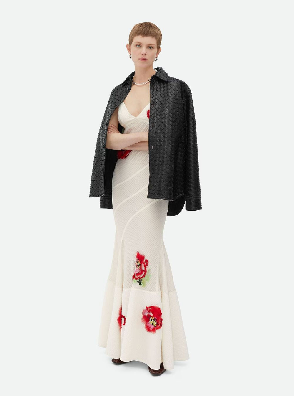 Bottega Veneta Women Black Shirt With All-Over Woven Pattern In Leather Woman