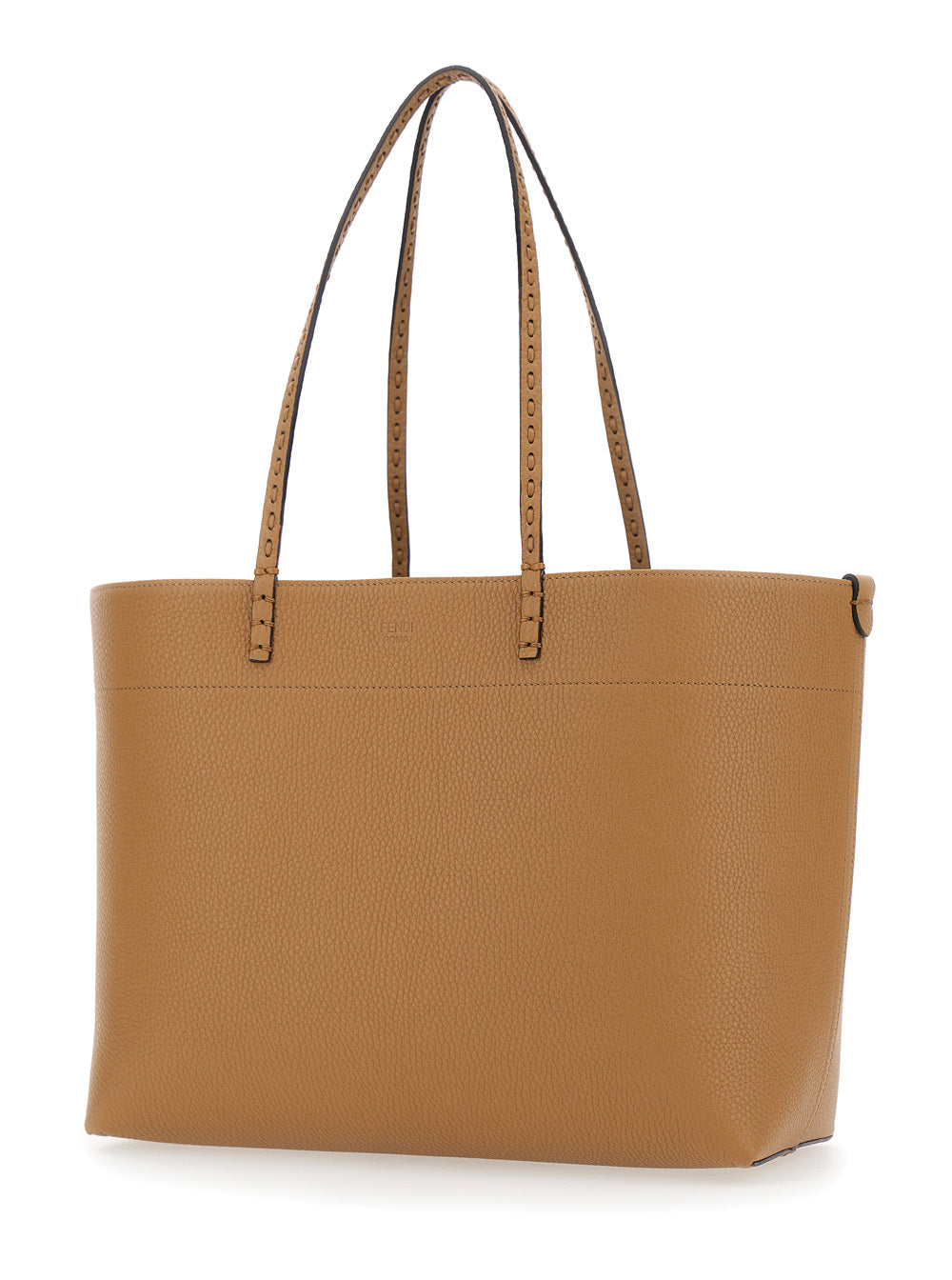 Fendi Women 'Roll Medium' Brown Shopper With Flat Handles And Embossed Logo In Leather Woman
