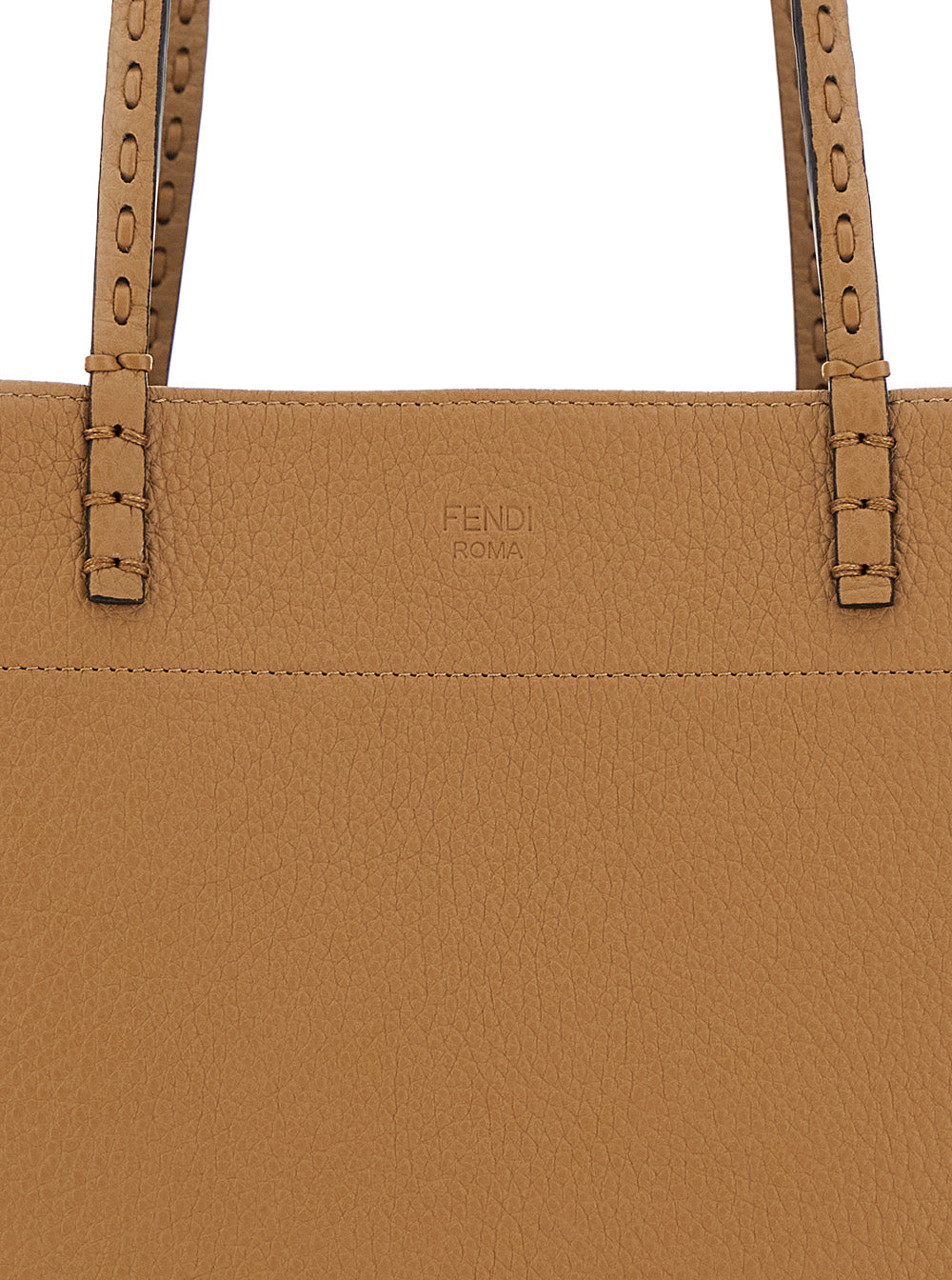 Fendi Women 'Roll Medium' Brown Shopper With Flat Handles And Embossed Logo In Leather Woman