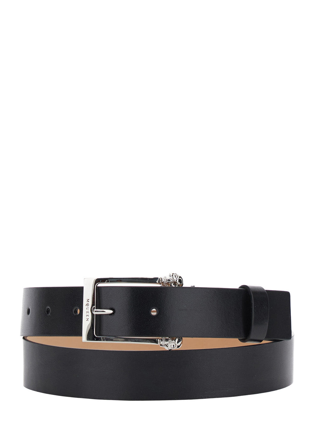 Alexander Mcqueen Men 'Twin Skull' Black Belt With Logo Detail On The Buckle In Leather Man