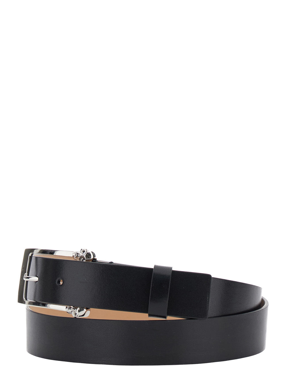 Alexander Mcqueen Men 'Twin Skull' Black Belt With Logo Detail On The Buckle In Leather Man
