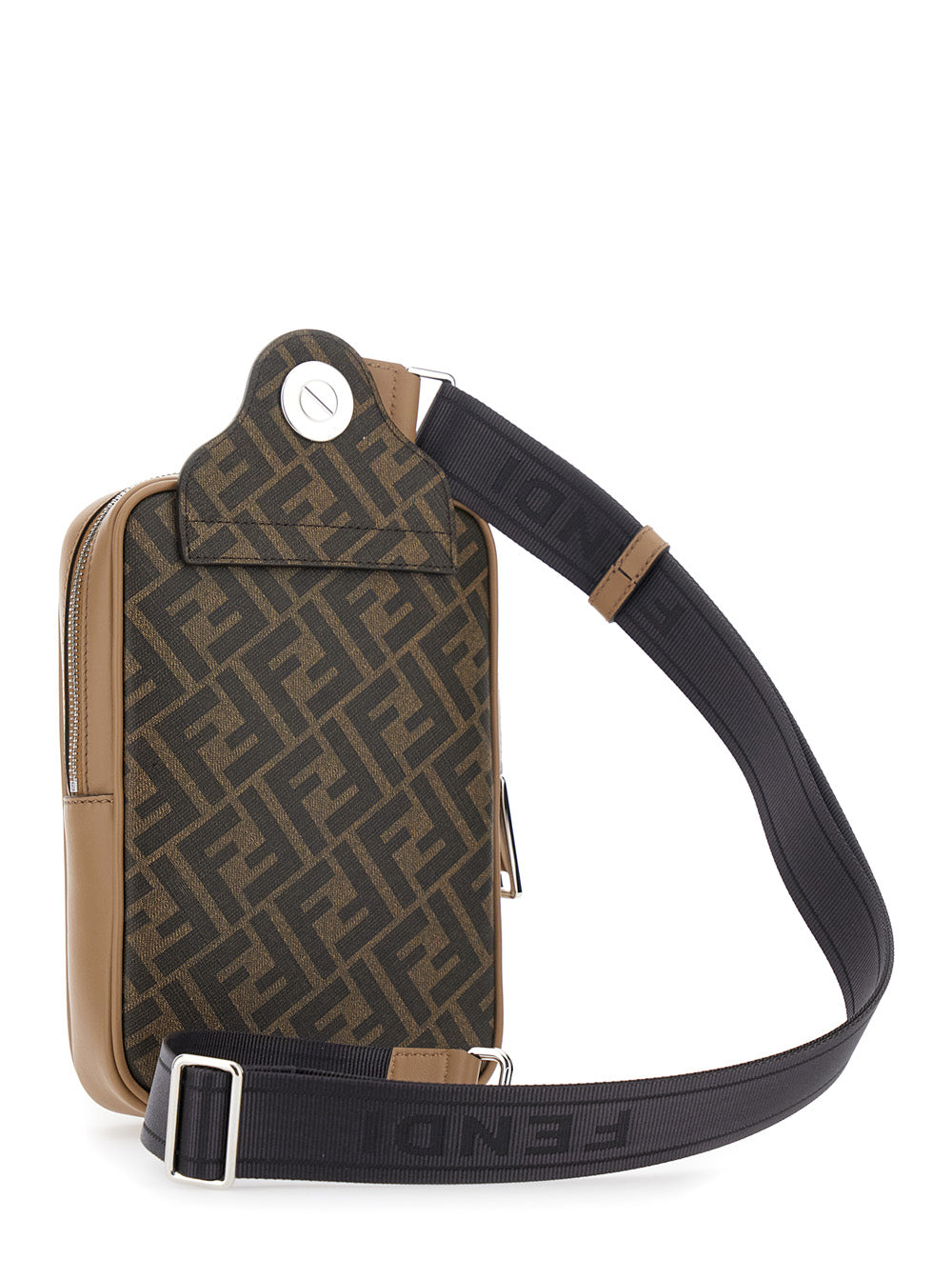 Fendi Men Brown Crossbody Bag With Logo Plaque On The Front And Shoulder Strap In Ff Canvas And Leather Woman