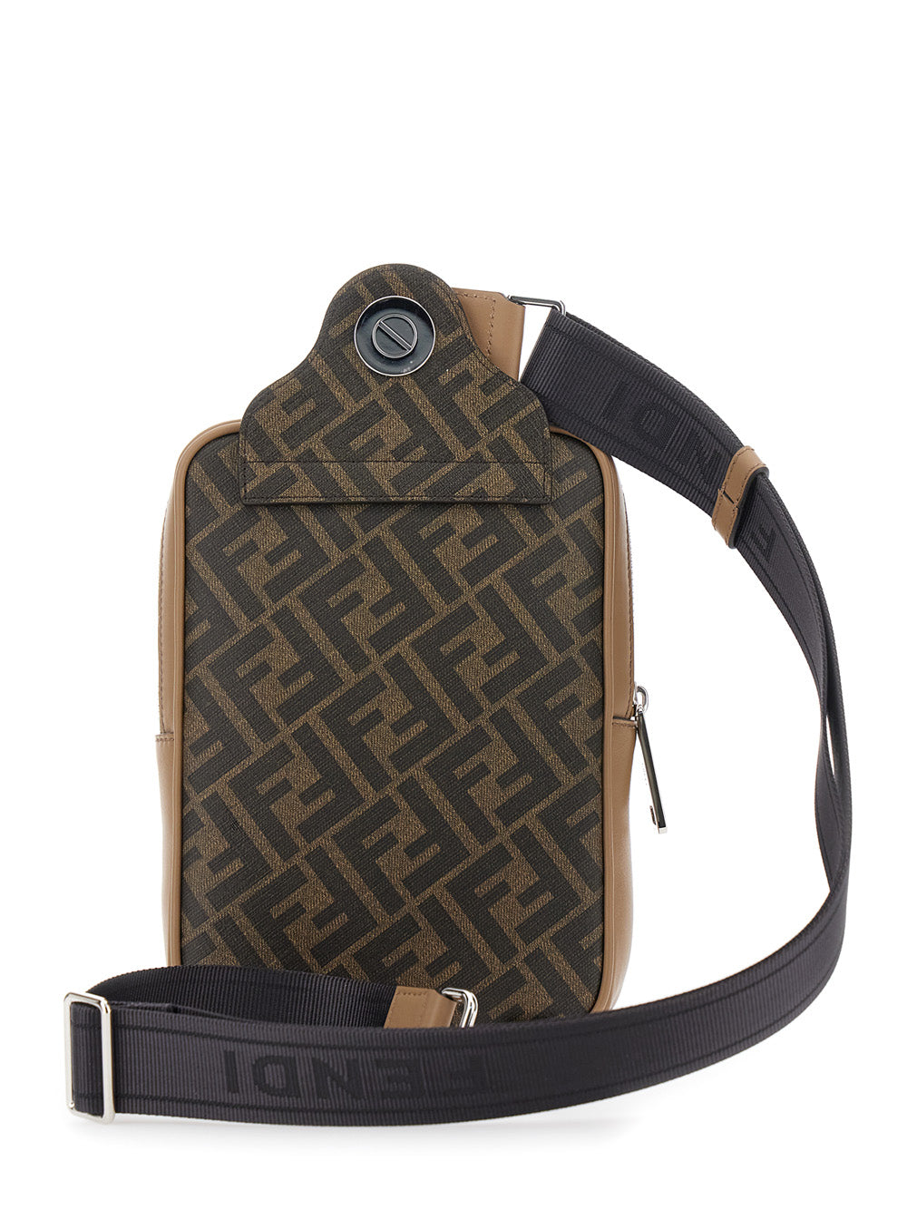 Fendi Men Brown Crossbody Bag With Logo Plaque On The Front And Shoulder Strap In Ff Canvas And Leather Woman