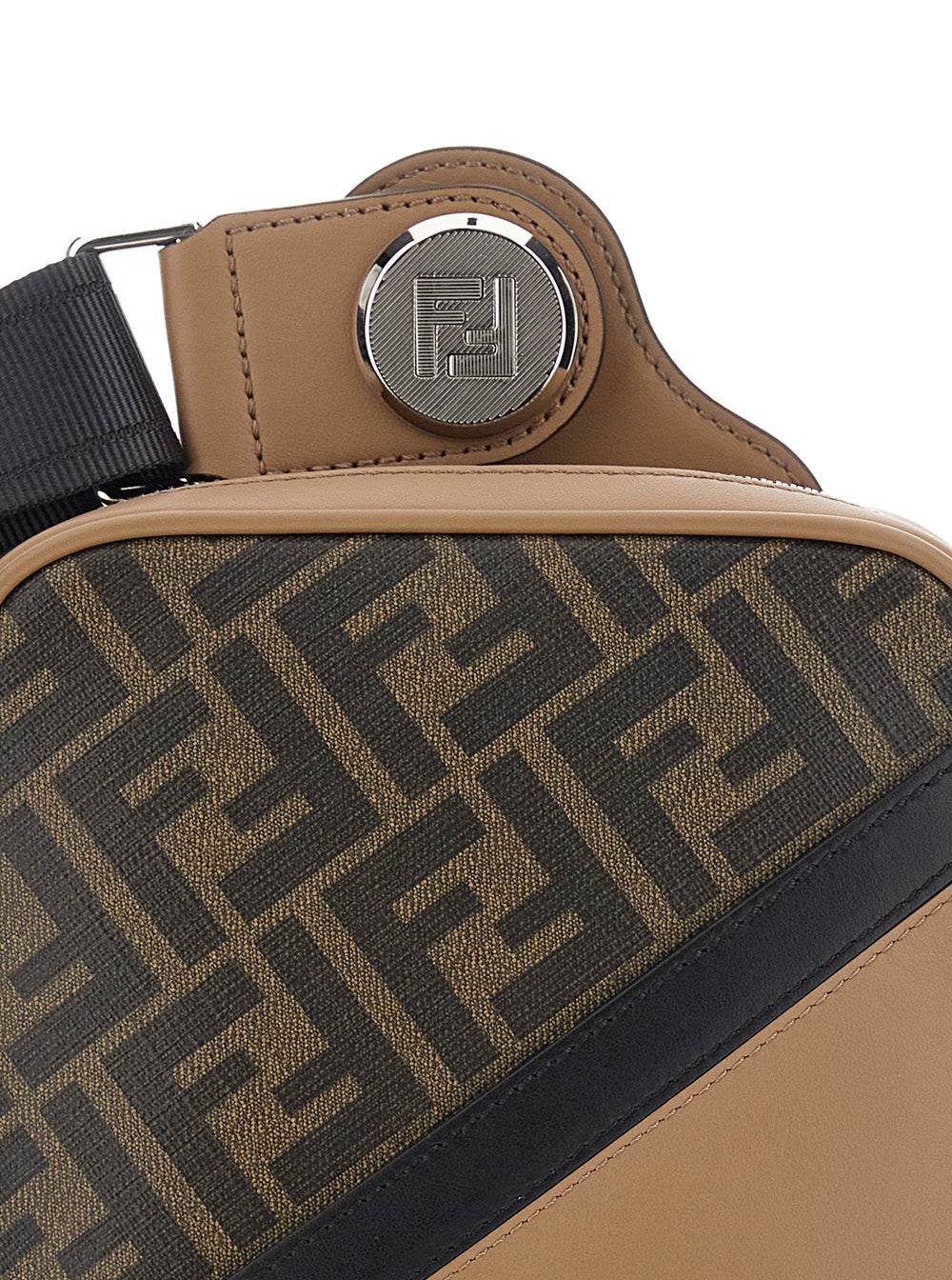 Fendi Men Brown Crossbody Bag With Logo Plaque On The Front And Shoulder Strap In Ff Canvas And Leather Woman