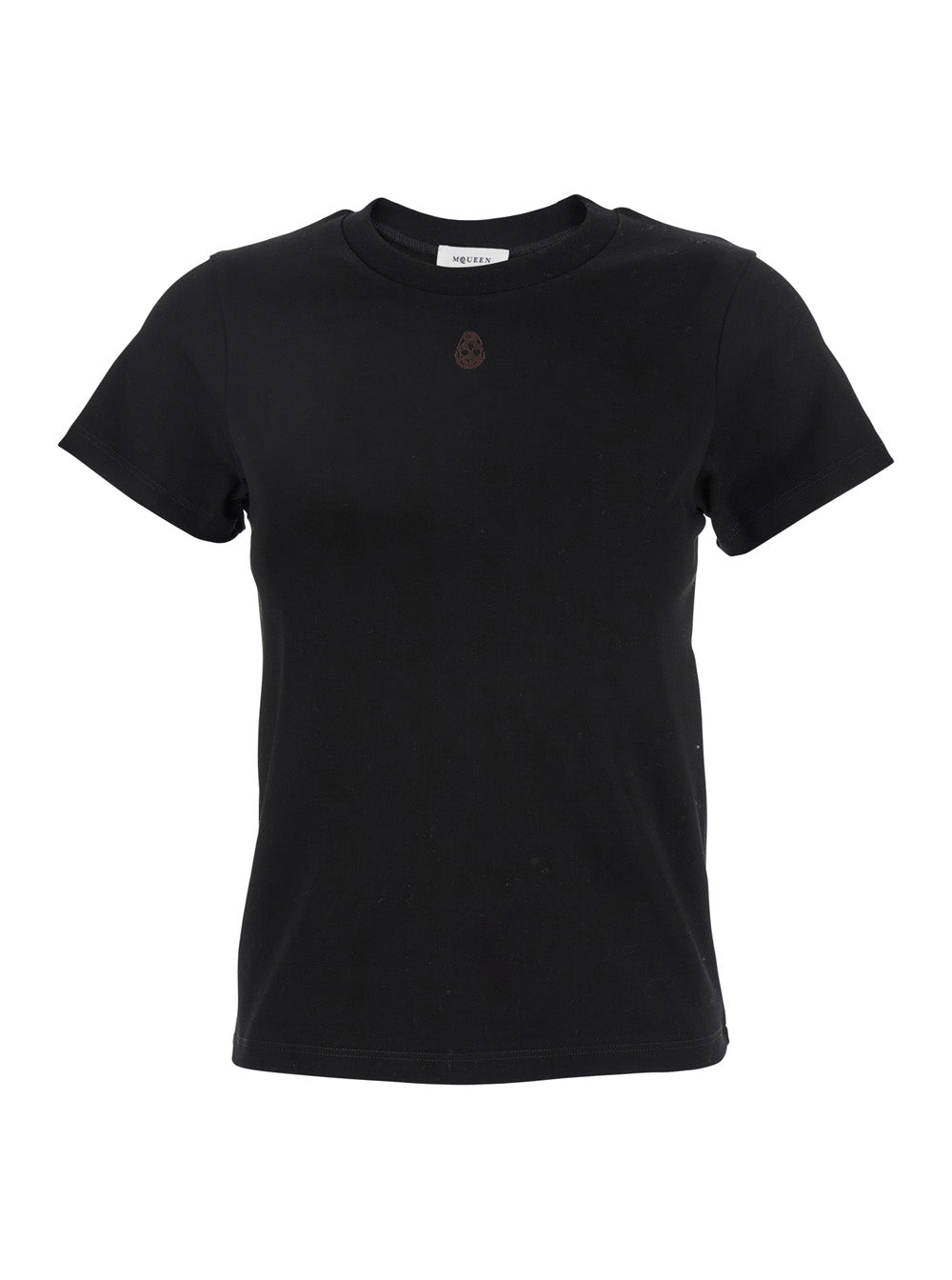Alexander Mcqueen Women Black Crewneck T-Shirt With Skull Embroidery On The Front In Cotton Woman