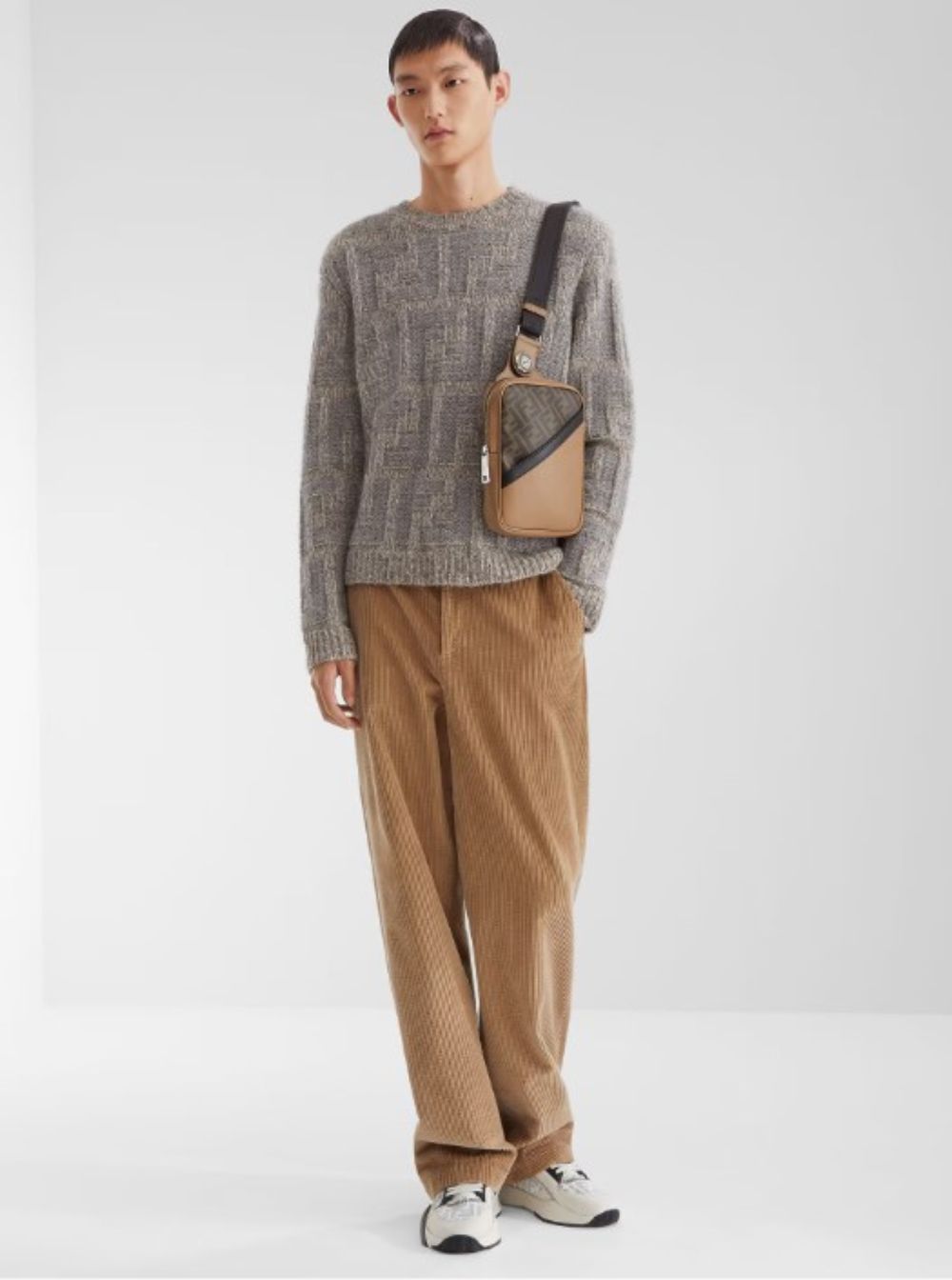 Fendi Men Brown Crossbody Bag With Logo Plaque On The Front And Shoulder Strap In Ff Canvas And Leather Woman