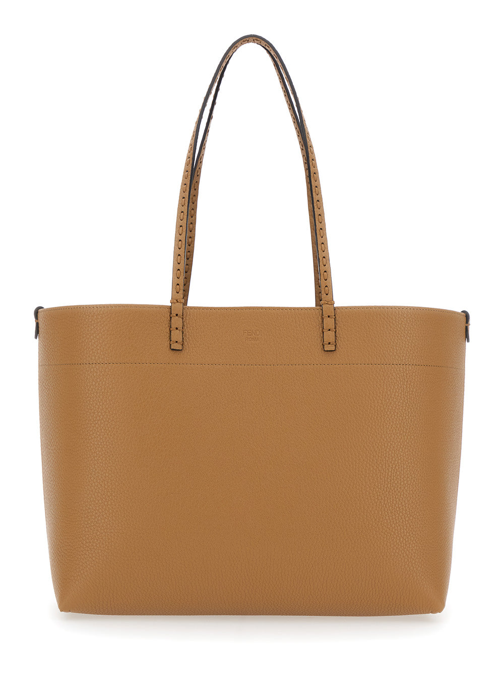 Fendi Women 'Roll Medium' Brown Shopper With Flat Handles And Embossed Logo In Leather Woman
