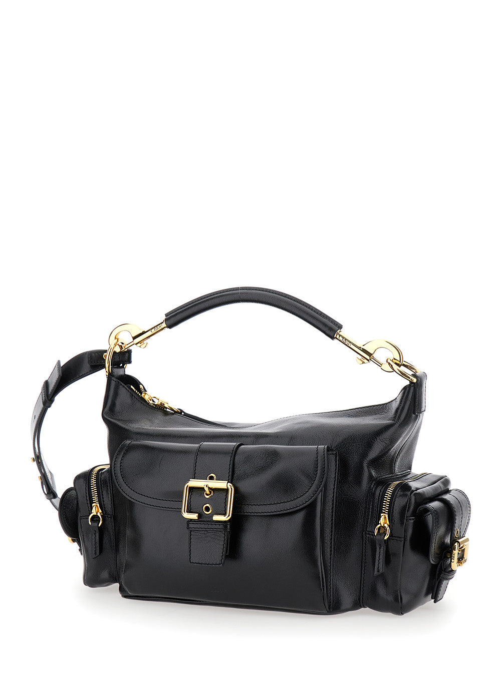 Chloé Women 'Camera Bag' Black Shoulder Bag With Logo Buckle And Removable Handle In Leather Woman