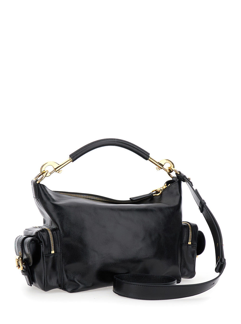 Chloé Women 'Camera Bag' Black Shoulder Bag With Logo Buckle And Removable Handle In Leather Woman
