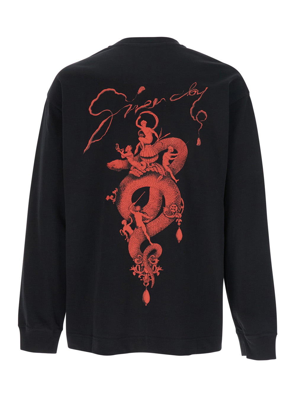 Givenchy Men Black Crewneck T-Shirt With Logo Lettering On The Front And Maxi Logo Print On The Rear In Cotton Man