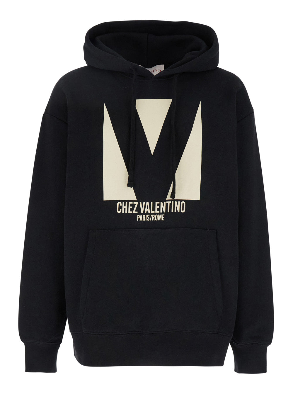 Valentino Men 'Chez' Black Hoodie With Drawstring Hood And Maxi Logo Print On The Front In Cotton Man