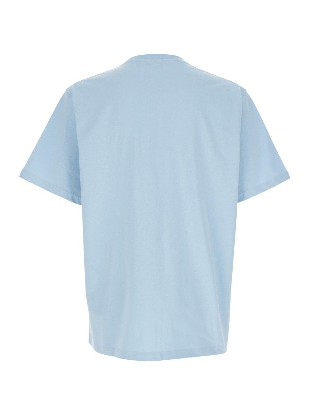 Jw Anderson Men Light Blue Crewneck T-Shirt With Logo Embroidery On The Front In Cotton Man