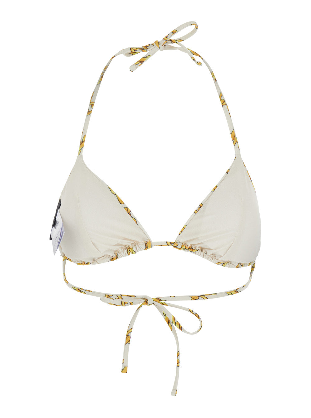 Versace Women White Bikini Top With All-Over Chain Print In Tech Fabric Stretch Woman Luosophy
