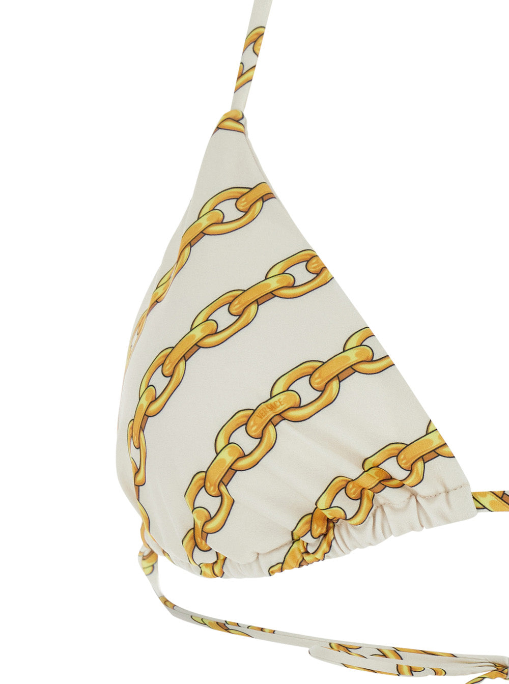 Versace Women White Bikini Top With All-Over Chain Print In Tech Fabric Stretch Woman Luosophy