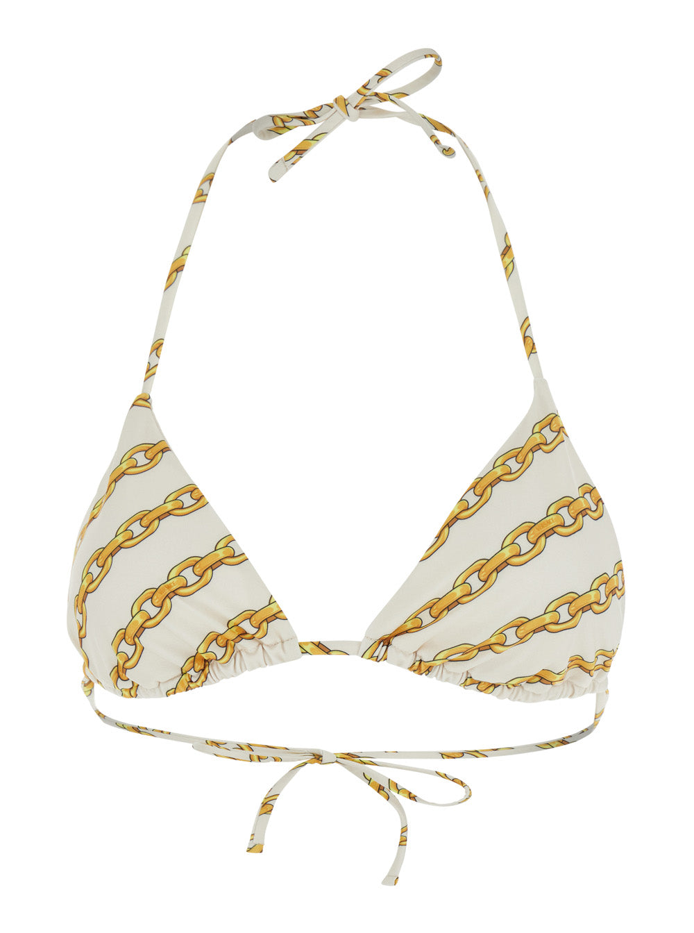 Versace Women White Bikini Top With All-Over Chain Print In Tech Fabric Stretch Woman Luosophy