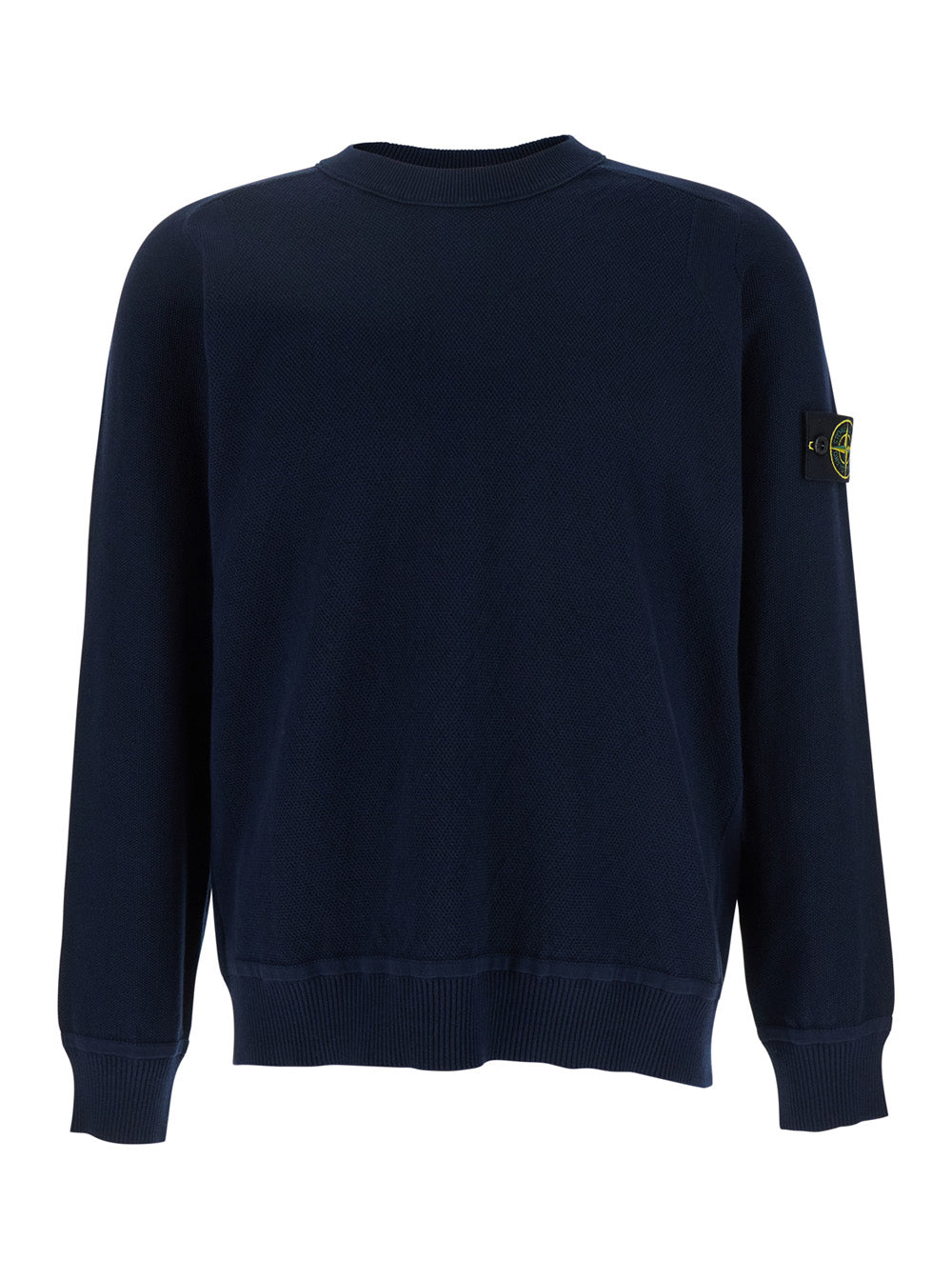 Stone Island Men Blue Crewneck T-Shirt With Removable Compass Logo Applied On The Sleeve In Cotton Man