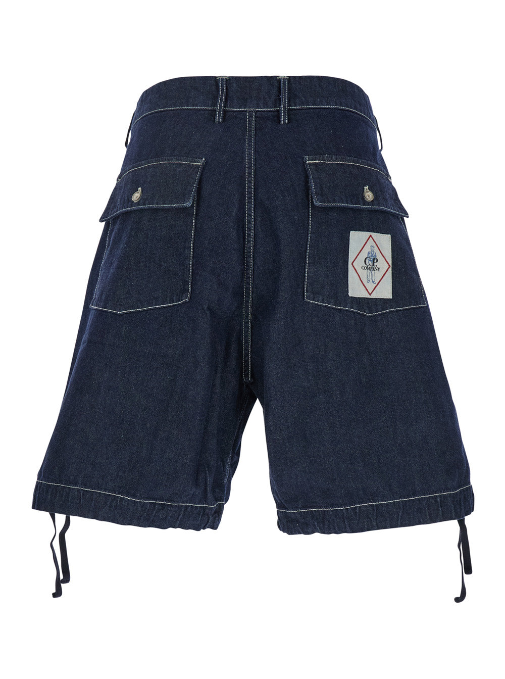 C.P. Company Men Dark Blue Shorts With Logo Patch On The Back In Denim Man